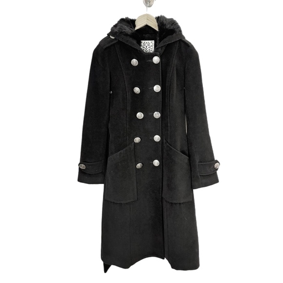 Ochirly Wool & Silk Blend Coat with Rabbit Fur Lined Hood – Size Extra-Small - Picture 3 of 14